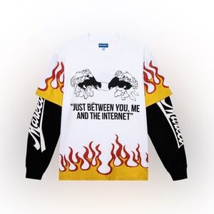 MARKET thermal layer graphic tshirt black/white flames